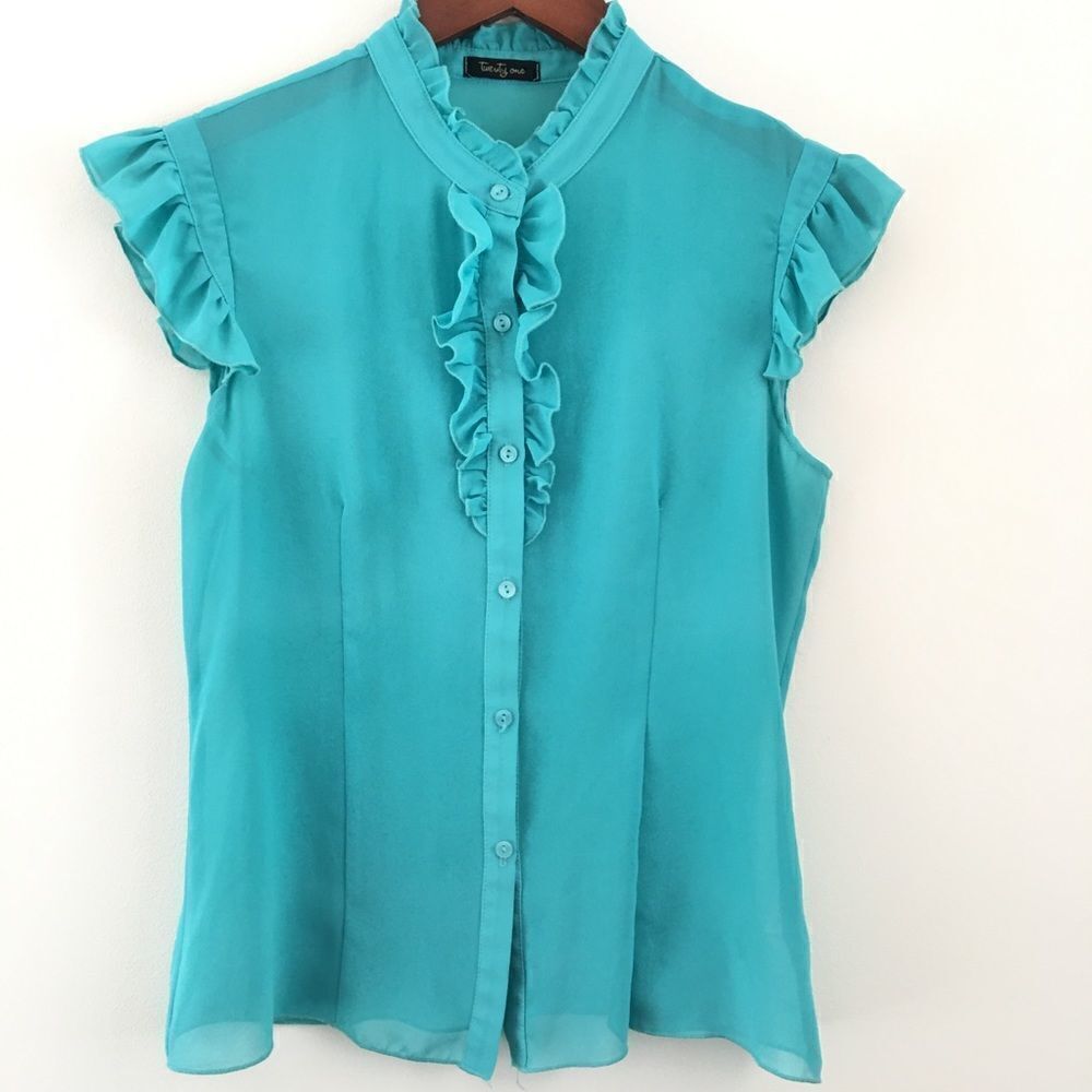 Twenty One Turquoise Ruffle Blouse | Size Medium